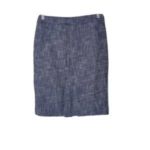 Ann Taylor Skirt Women Size 4 Blue White Front Slit Knee Length Lined